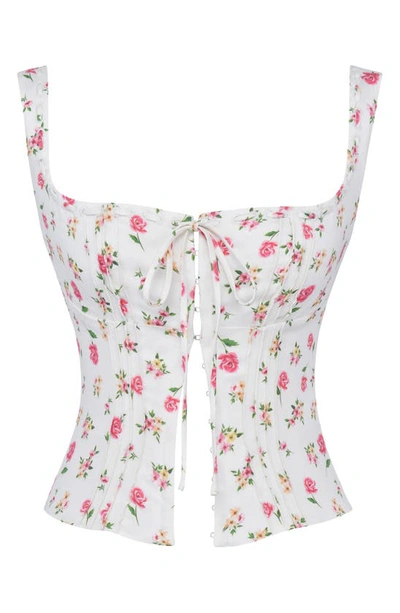 Shop House Of Cb Chicca Square Neck Corset Top In White Floral Print