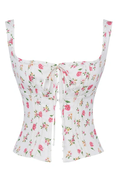 House Of Cb Chicca Square Neck Corset Top In White Floral Print