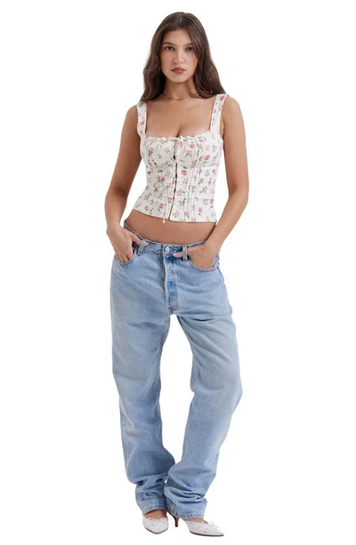 House Of Cb Chicca Square Neck Corset Top In White Floral Print