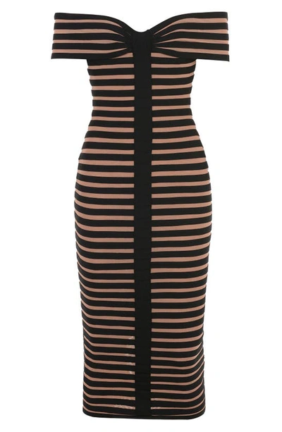 House Of Cb Panel Off The Shoulder Midi Dress In Black Brown