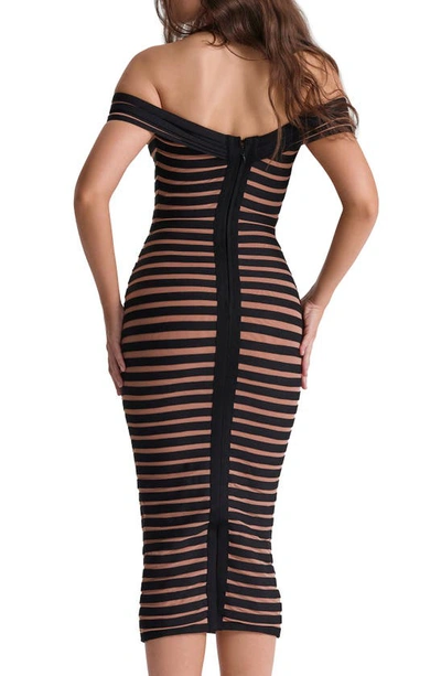 House Of Cb Panel Off The Shoulder Midi Dress In Black Brown