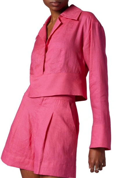 Equipment Beatrix Linen Crop Shirt In Raspberry Sorbet