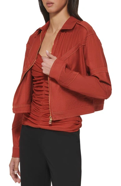 Shop Dkny Crinkle Stitch Detail Jacket In Red Ochre