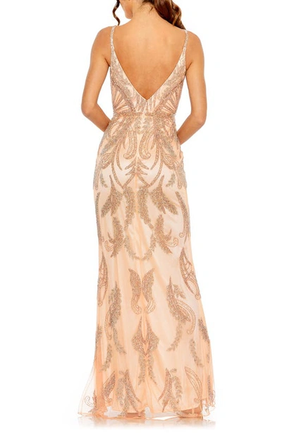 Shop Mac Duggal Sequin Embellished Sheath Gown In Apricot