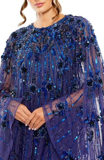Shop Mac Duggal Sequin Floral Long Sleeve Trapeze Minidress In Cobalt