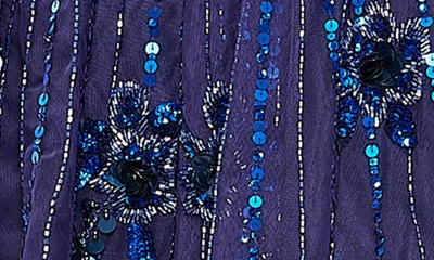 Shop Mac Duggal Sequin Floral Long Sleeve Trapeze Minidress In Cobalt