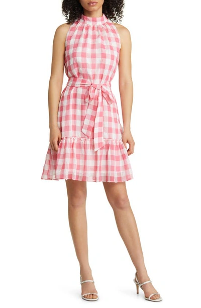 Shop Sam Edelman Picnic Check A-line Minidress In White/ Pink