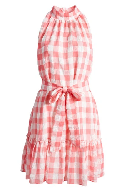 Shop Sam Edelman Picnic Check A-line Minidress In White/ Pink