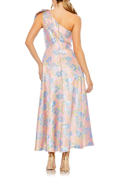 Shop Mac Duggal Floral Embroidery One-shoulder A-line Gown In Pink Multi