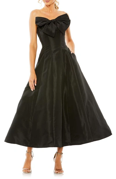 Shop Mac Duggal Bow Front Strapless Taffeta A-line Gown In Black