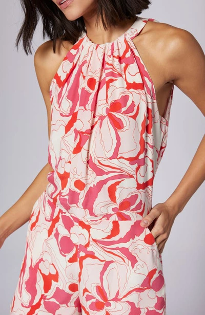 Equipment Eudora Abstract Floral Silk Romper In Raspberry Sorbet Multi