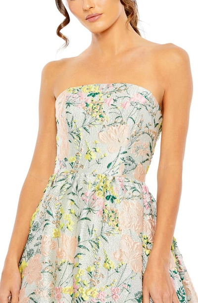 Shop Mac Duggal Floral Brocade Strapless A-line Gown In Pastel Multi
