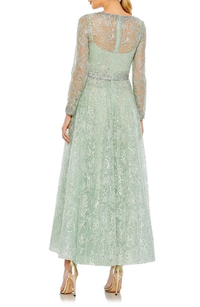 Shop Mac Duggal Beaded Embroidered Long Sleeve A-line Cocktail Dress In Sage