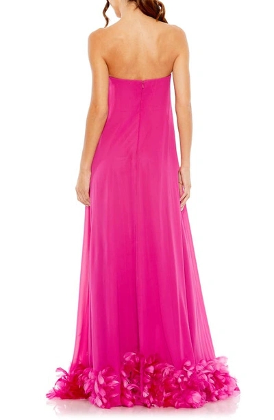 Mac Duggal Strapless Flare Feather Hem Gown In Fuchsia