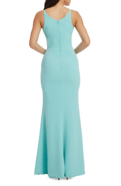 Dress The Population Iris Slit Crepe Gown In Tranquil Blue