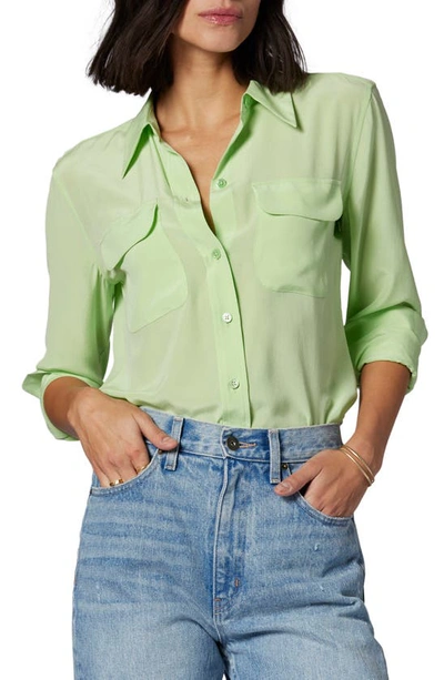 Shop Equipment Signature Slim Fit Silk Button-up Shirt In Pistachio Green