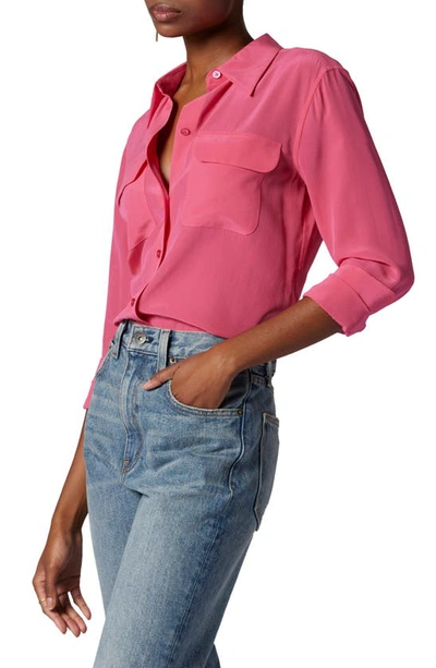 Shop Equipment Signature Slim Fit Silk Button-up Shirt In Raspberry Sorbet