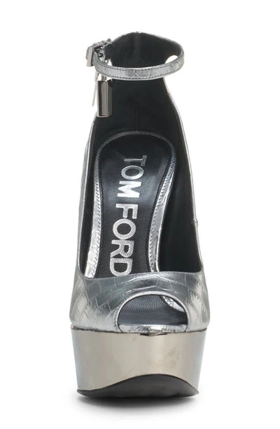 Shop Tom Ford Padlock Platform Peep Toe Pump In Silver