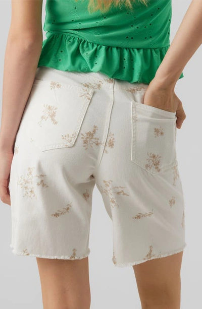 Shop Vero Moda Fifi Embroidered High Waist Denim Shorts In Snow White Aopemb