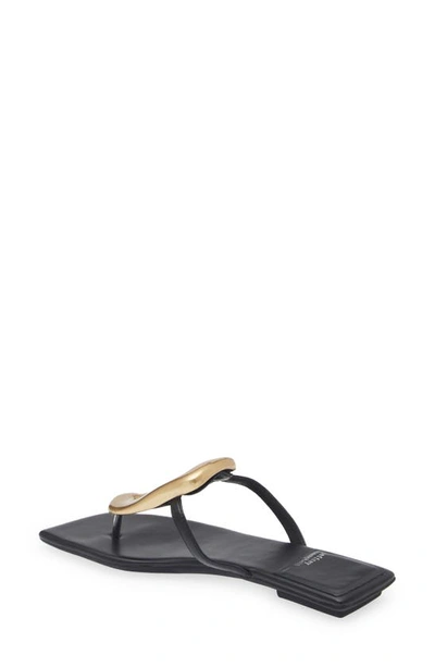 Jeffrey Campbell Linques-j Embellished T-strap Flat Jelly Sandals In Black Gold