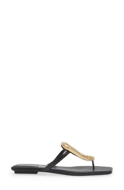 Jeffrey Campbell Linques-j Embellished T-strap Flat Jelly Sandals In Black Gold