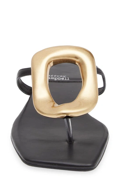 Jeffrey Campbell Linques-j Embellished T-strap Flat Jelly Sandals In Black Gold