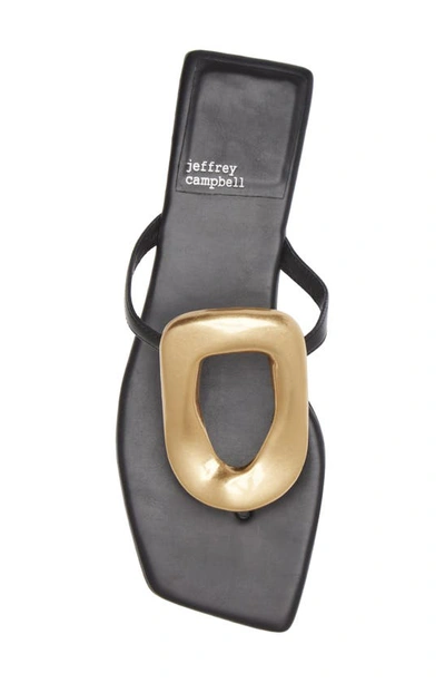 Jeffrey Campbell Linques-j Embellished T-strap Flat Jelly Sandals In Black Gold