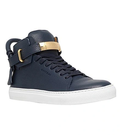 Shop Buscemi 100mm Padlock Leather Mid-top Trainers In Navy