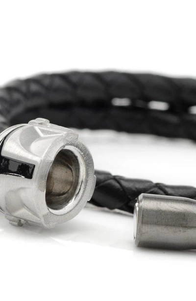 Cufflinks, Inc Men's Mandalorian Helmet Stainless Steel & Leather Wrap Bracelet In Silver