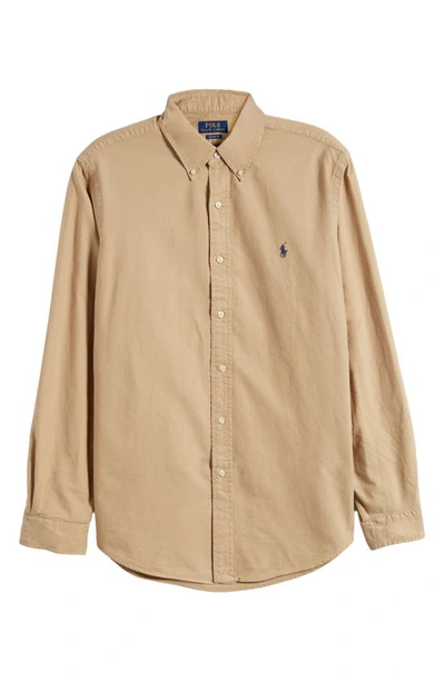 Shop Polo Ralph Lauren Oxford Long Sleeve Button-down Shirt In Surrey Tan