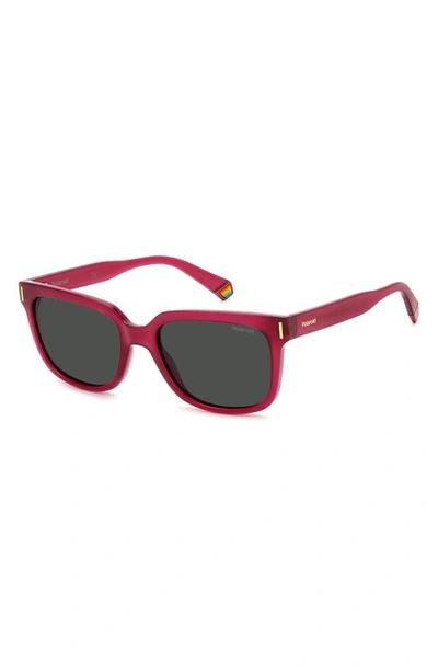 Polaroid 54mm Polarized Rectangular Sunglasses In Fuchsia/ Gray Polar