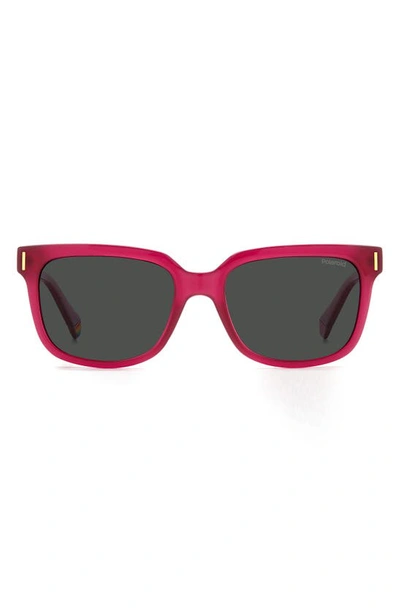 Shop Polaroid 54mm Polarized Rectangular Sunglasses In Fuchsia/ Gray Polar