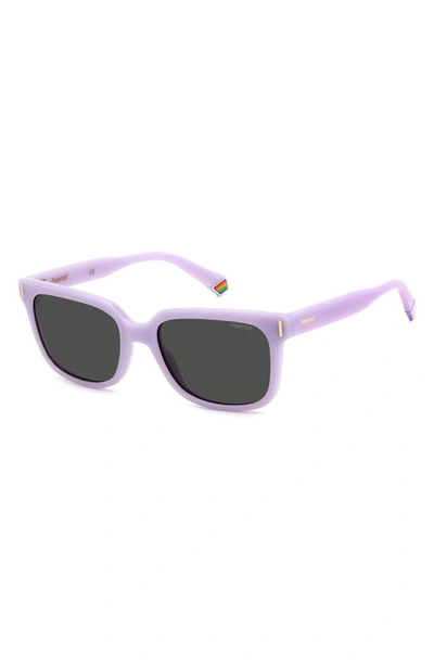 Shop Polaroid 54mm Polarized Rectangular Sunglasses In Lilac/ Gray Polar