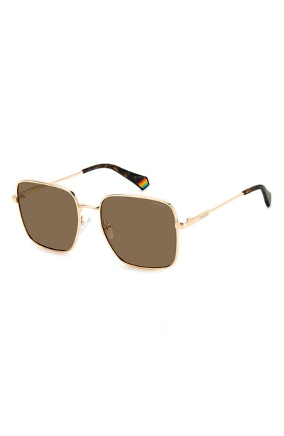 Shop Polaroid 56mm Polarized Square Sunglasses In Gold Copper/ Bronze Polar