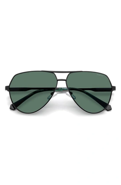 Shop Polaroid 62mm Polarized Aviator Sunglasses In Matte Black/ Green Polarized