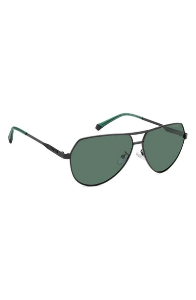 Shop Polaroid 62mm Polarized Aviator Sunglasses In Matte Black/ Green Polarized