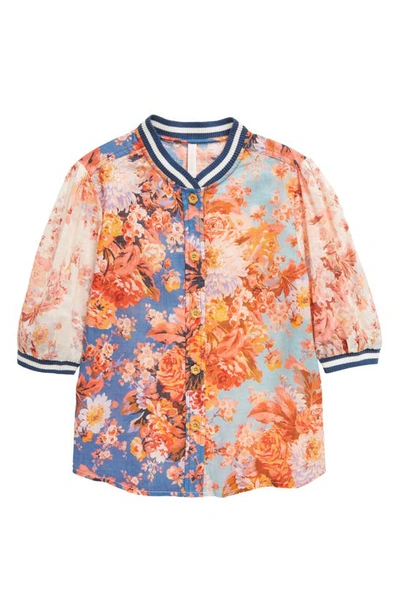 Shop Zimmermann Kids' Devi Sport Floral Button-up Blouse In Spliced