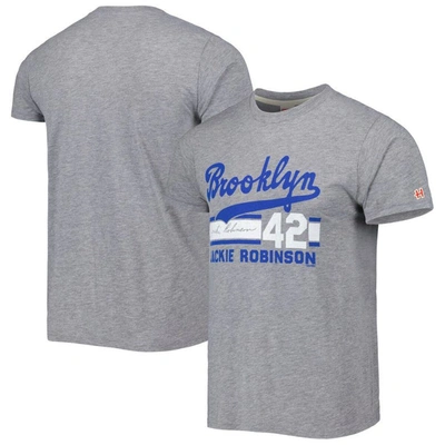 Shop Homage Jackie Robinson Gray Brooklyn Dodgers Cooperstown Collection Remix Jersey Tri-blend T-shirt