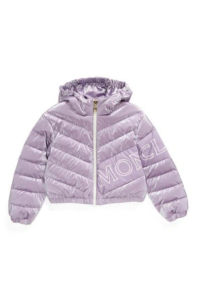 Shop Moncler Kids' Vonnes Logo Hooded Down Coat In Purple