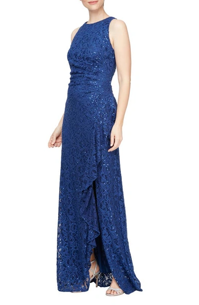 Shop Alex Evenings Ruffle Sequin Lace Gown In Royal