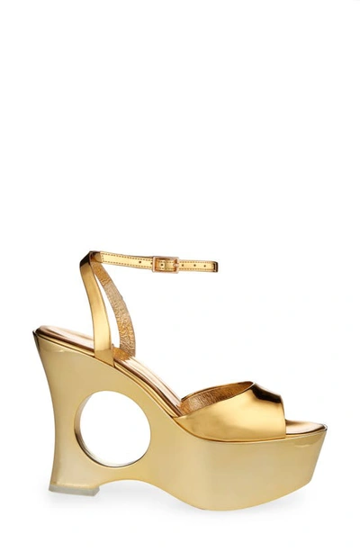 Shop Jeffrey Campbell Dream On Platform Wedge Sandal In Gold Patent