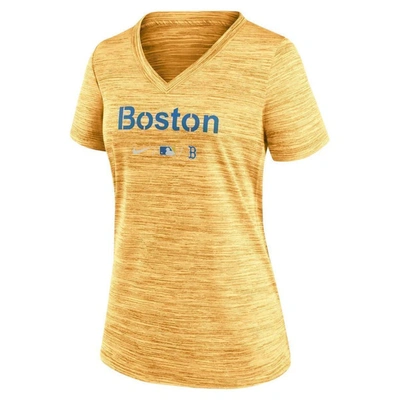 Shop Nike Gold Boston Red Sox Mlb City Connect Velocity Space-dye Performance V-neck T-shirt