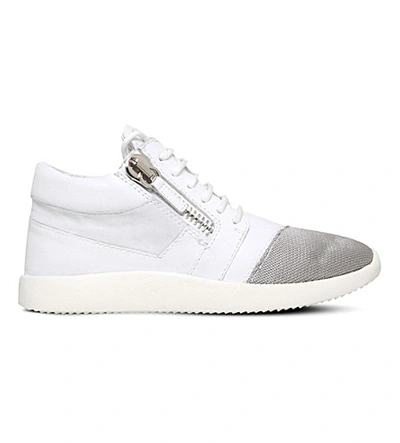 Shop Giuseppe Zanotti Double-zip Leather And Mesh Trainers In White/oth