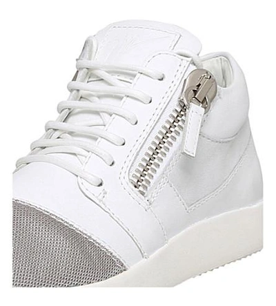 Shop Giuseppe Zanotti Double-zip Leather And Mesh Trainers In White/oth