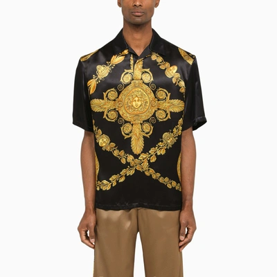 Shop Versace Black/gold Satin Polo Shirt