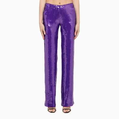 Shop Laquan Smith Purple Trousers With Sequins