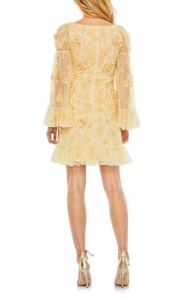 Shop Mac Duggal Floral Embellished Long Sleeve Minidress In Butter