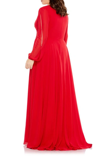 Shop Fabulouss By Mac Duggal Split Long Sleeve Chiffon Gown In Red