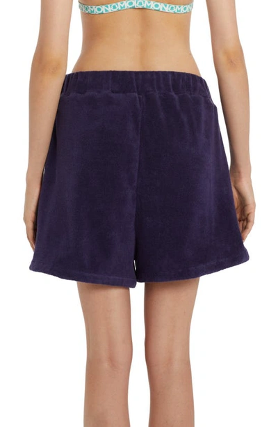 Shop Moncler Cotton Terry Cloth Shorts In Navy