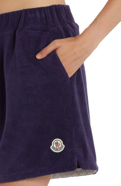 Moncler Logo-patch Velour Shorts In Navy
